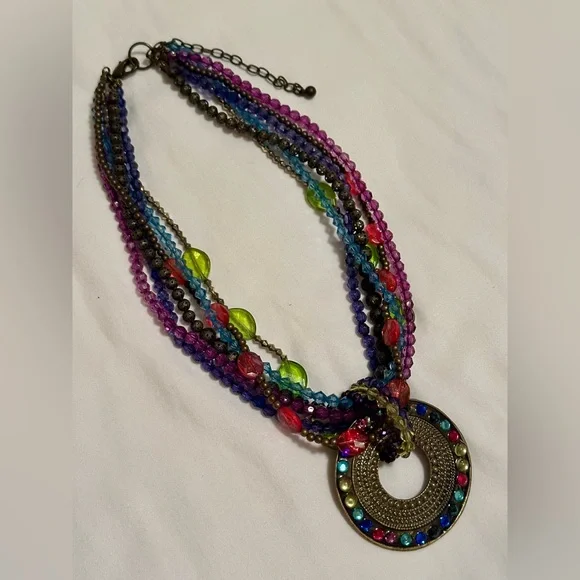 ❤️ Vibrant Multicolor Multistrand Beaded Statement Necklace - Picture 2 of 6